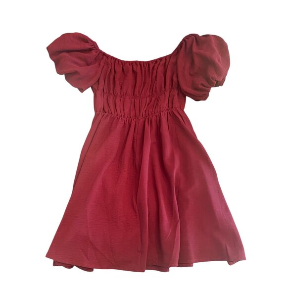 Womens Burgundy Smocked Babydoll Milkmaid Dress Sz S Coquette Romantic Costume - Picture 6 of 10